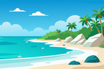 Obraz premium Tropical island paradise with turquoise water and palm trees