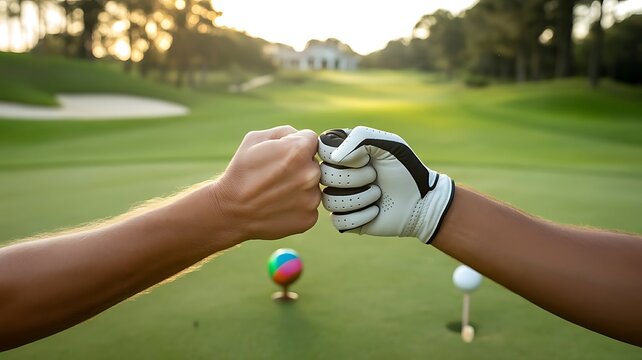 Golf Buddies: A Winning Fist Bump on the Green - Powered by Adobe