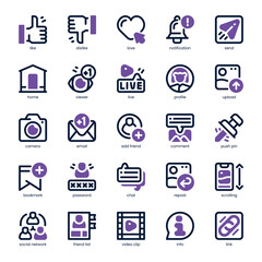 Social Media Icon pack for your website, mobile, presentation, and logo design. Social Media Icon dual tone design. Vector graphics illustration and editable stroke.