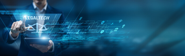 Legal advisor using a smart tablet for performance monitoring LegalTech solutions, contract...