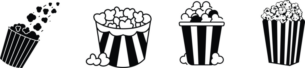 Popcorn icon set.bucket box cinema concept. vector icon can be used for watching movie take away food snack. popcorn symbol template for graphic and web design collection logo vector illustration.