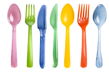 Colorful plastic cutlery set spoons forks knives
