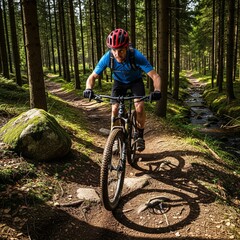Fototapeta premium man riding mountain bike on trail