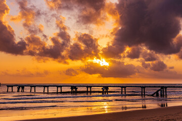 Obraz premium Malindi Pier Jetty Butwani Bridge Waterfront Park Mnarani Road Kilifi County Golden Beach White Sand Beach Morning Sunrise Sunset Kenya East Africa Landscapes Panoramic Scenic Views Coastal Region Mom