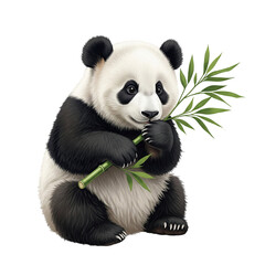 Naklejka premium Cute Panda Bear Eating Bamboo Isolated on Black Background Adorable Wildlife