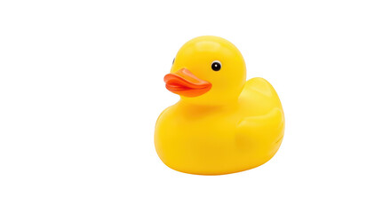 A classic yellow rubber duck floating playfully against a stark black background