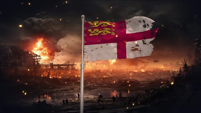 Sark flag waving in war is torn