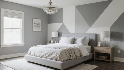 Modern Bedroom with Geometric Wall Art and Neutral Colors