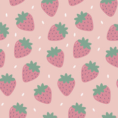 Adorable Pink Strawberry Pattern Seamless Design