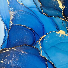Abstract fluid art with shades of blue and gold
