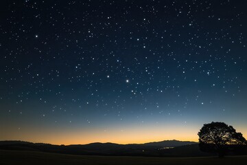 An artistic representation of a celestial event, such as a planetary alignment, in a starry sky