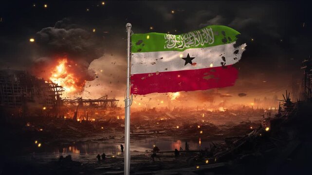 Somaliland flag waving in war is torn