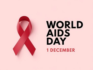 World aids day poster with red awareness ribbon symbolizing hiv and aids prevention, healthcare solidarity, charity campaign support, global health advocacy and medical education design concept