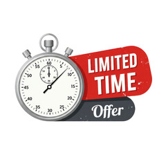 Limited time offer with stopwatch isolated on transparent background
