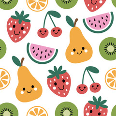 Adorable Kawaii Fruit Pattern With Happy Faces