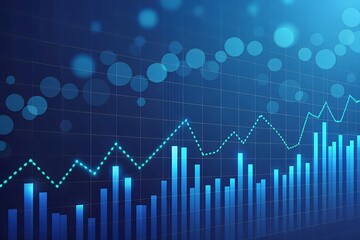 Financial Growth Chart Stock Market Analysis with Rising Line Graph and Column Chart on Blue Background