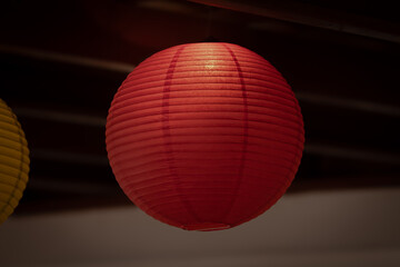 Red Oriental decorative lantern in the evening