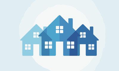 Fototapeta premium Discover your dream neighborhood with these charming, modern blue houses symbolizing community and homeownership, perfect for real estate marketing.