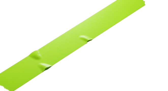 Bright neon green masking tape, ripped, textured, diagonally on a transparent to light grey gradient background, soft studio light. Concept of strategic focus and agile problem-solving