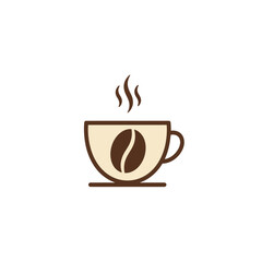 Simple Coffee Cup Logo with Steam and Coffee Bean Symbol.