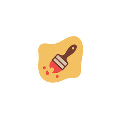 Brown Paintbrush with Red Paint Dripping Artistic Tool Icon.
