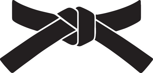 Black martial arts belt tied in a knot with ends extending outwards karate judo