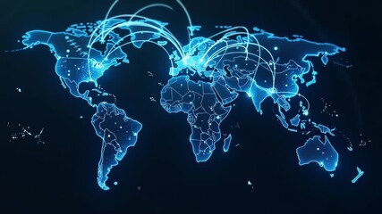 Digital world map with connectivity lines and data points   - Powered by Adobe