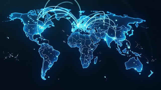 Digital world map with connectivity lines and data points   - Powered by Adobe