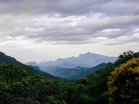 Mountain landscape with clouds. A view point at Marayoor, Kerala, India