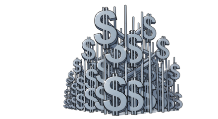 Illustration of tariffs as rising barriers made of dollar sign-shaped steel bars.