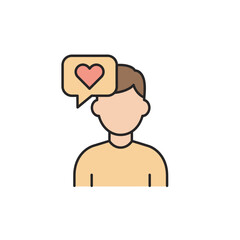 Colorful line icon of a faceless person with a heart in a speech bubble symbolizing love and affection.