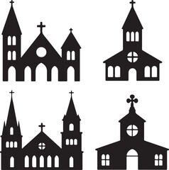 Fototapeta premium church set vector silhouttee on white background