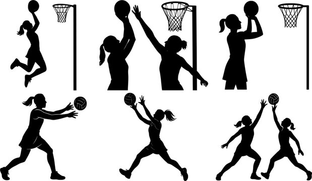 Dynamic netball silhouettes, modern minimal vector for athletic logos and graphics