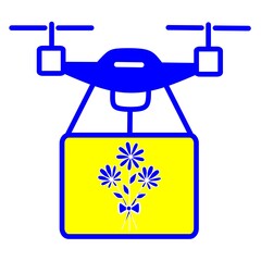 Clean vector icon of a drone carrying a bouquet of flowers. Perfect for online flower shops, romantic deliveries, special occasions, and futuristic gift services.
