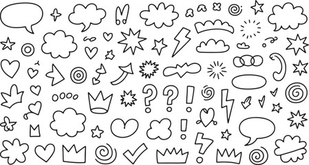 Obraz premium Hand Drawn Doodle Icons Set with Speech Bubbles and Symbols