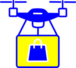 Modern vector illustration of a drone carrying a shopping package. Great for online store icons, e-commerce logistics, futuristic retail delivery, and express shipping concepts.