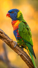 Obraz premium Rainbow lorikeet perched on branch parrot bird