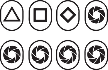 Set of eight abstract geometric icons with rounded square borders symbol shape