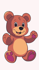 Obraz premium Cute smiling cartoon teddy bear with pink paw pads and friendly expression sitting isolated on light background vector illustration for kids and children design