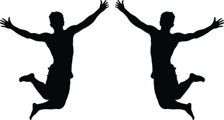 silhouettes happy men silhouettes, celebration success win happy emotion fun enjoy, dance vector template