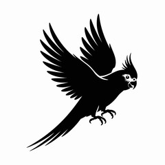 Obraz premium Black silhouette of a cockatoo in flight with wings spread wide