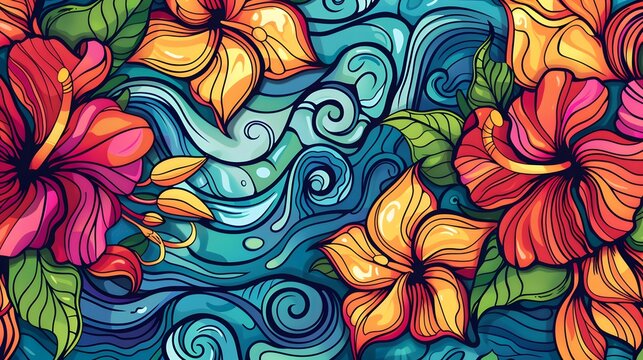 Whimsical Hawaii Doodle Pattern Coloring Page