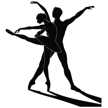 Elegant ballet dancers performing a pas de deux silhouette