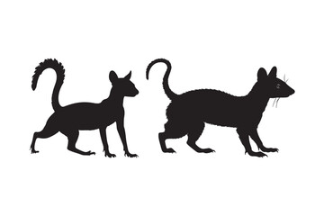 Two silhouetted cats standing side by side