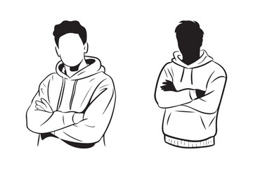 Two stylized figures in hoodies with arms crossed
