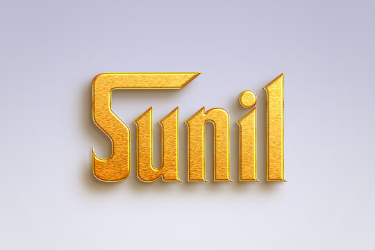 Gold text effect of Hindi name Sunil on light-blue background.