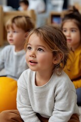 Obraz premium Young caucasian children engaged in preschool classroom activities
