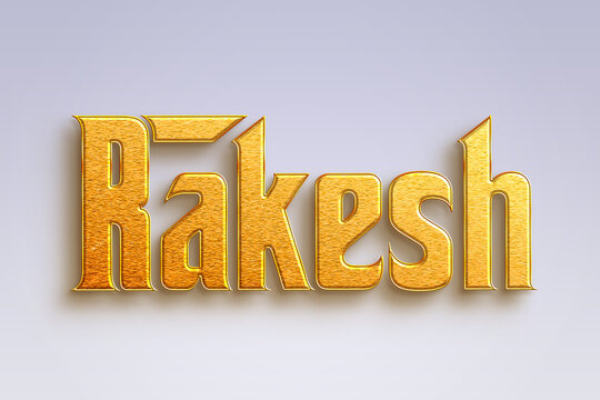 Gold text effect of Hindi name Rakesh on light-blue background.
