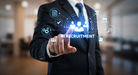 AI Recruitment Technology Concept, Digital Human Resources, Artificial Intelligence Hiring, HR Automation, Business Workforce Solutions