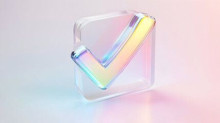 Transparent checkmark icon with iridescent rainbow effect for creative design projects